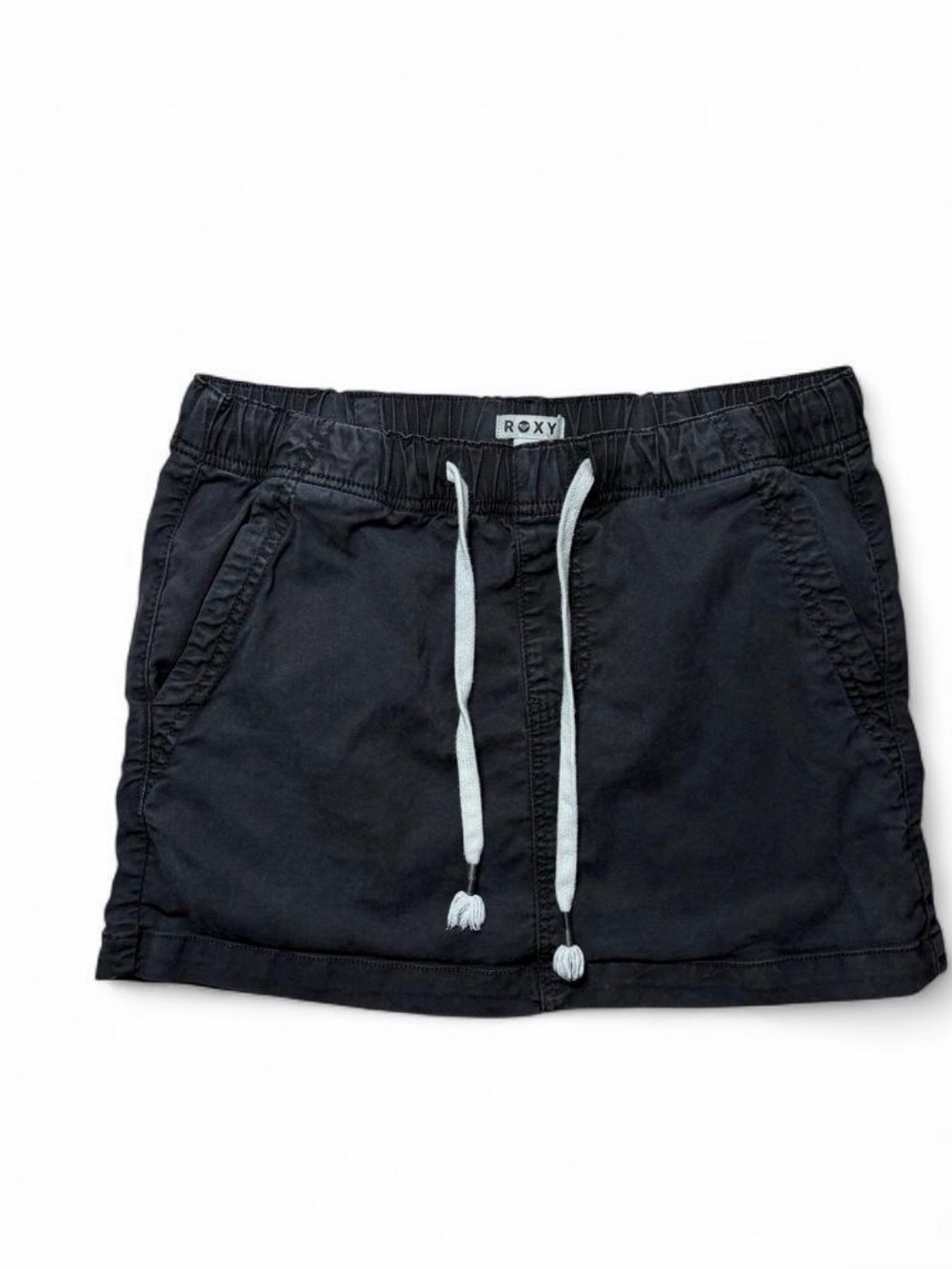 Roxy Black Mini Skirt Women’s Drawstring Elastic Waist Linen Y2K Surf Small